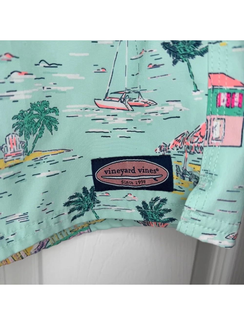 Vineyard Vines Chappy Swim Trunks Tropical Beach Youth Large Teal Lined